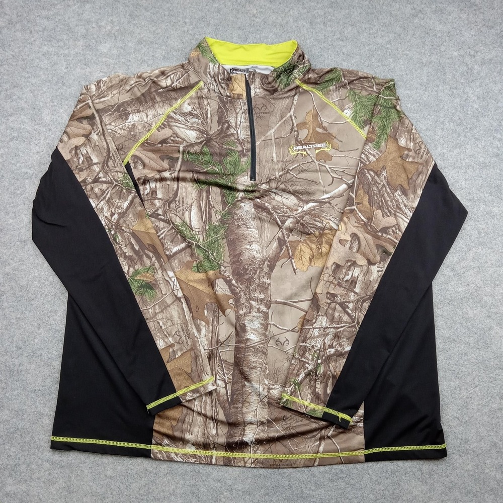 Realtree Shirt Mens XL Camo Black Quarter Zip Pullover PT5007 Hunting Top